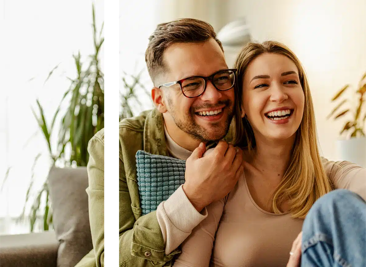 A young couple consisting of a man with glasses and a blonde woman